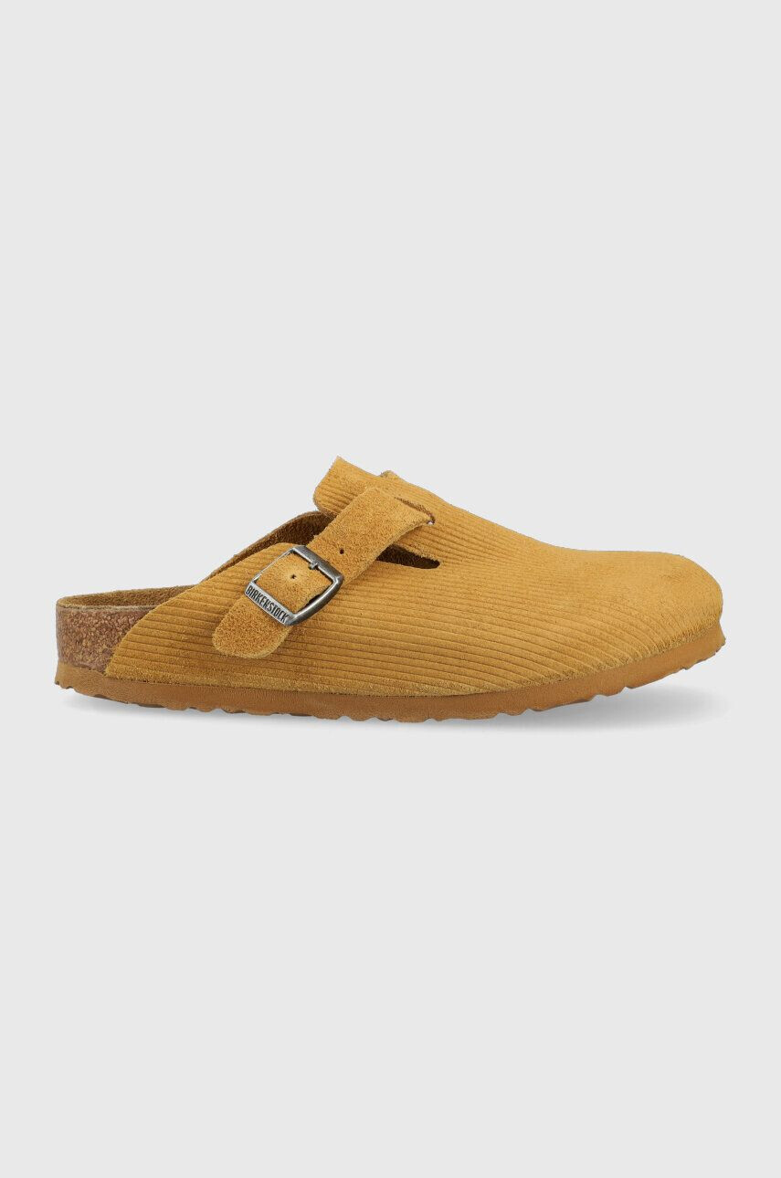 Birkenstock papuci din piele Boston Corduroy femei culoarea bej 1025668 - Pled.ro