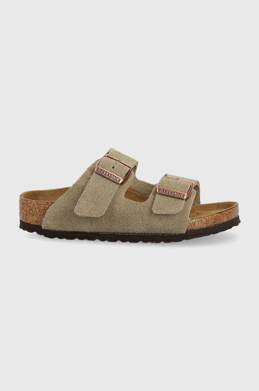 Birkenstock papuci din piele intoarsa pentru copii culoarea bej - Pled.ro