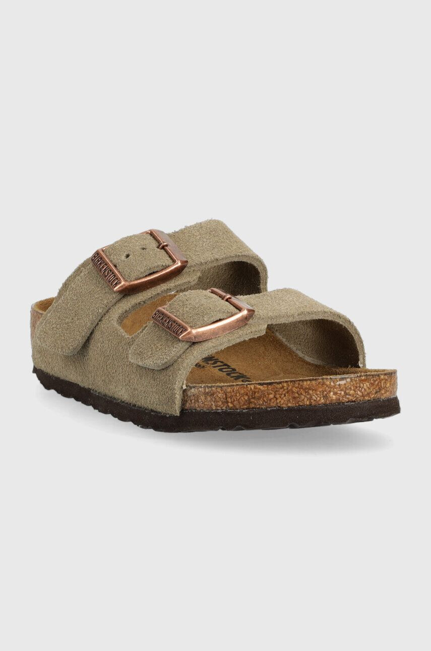 Birkenstock papuci din piele intoarsa pentru copii culoarea bej - Pled.ro