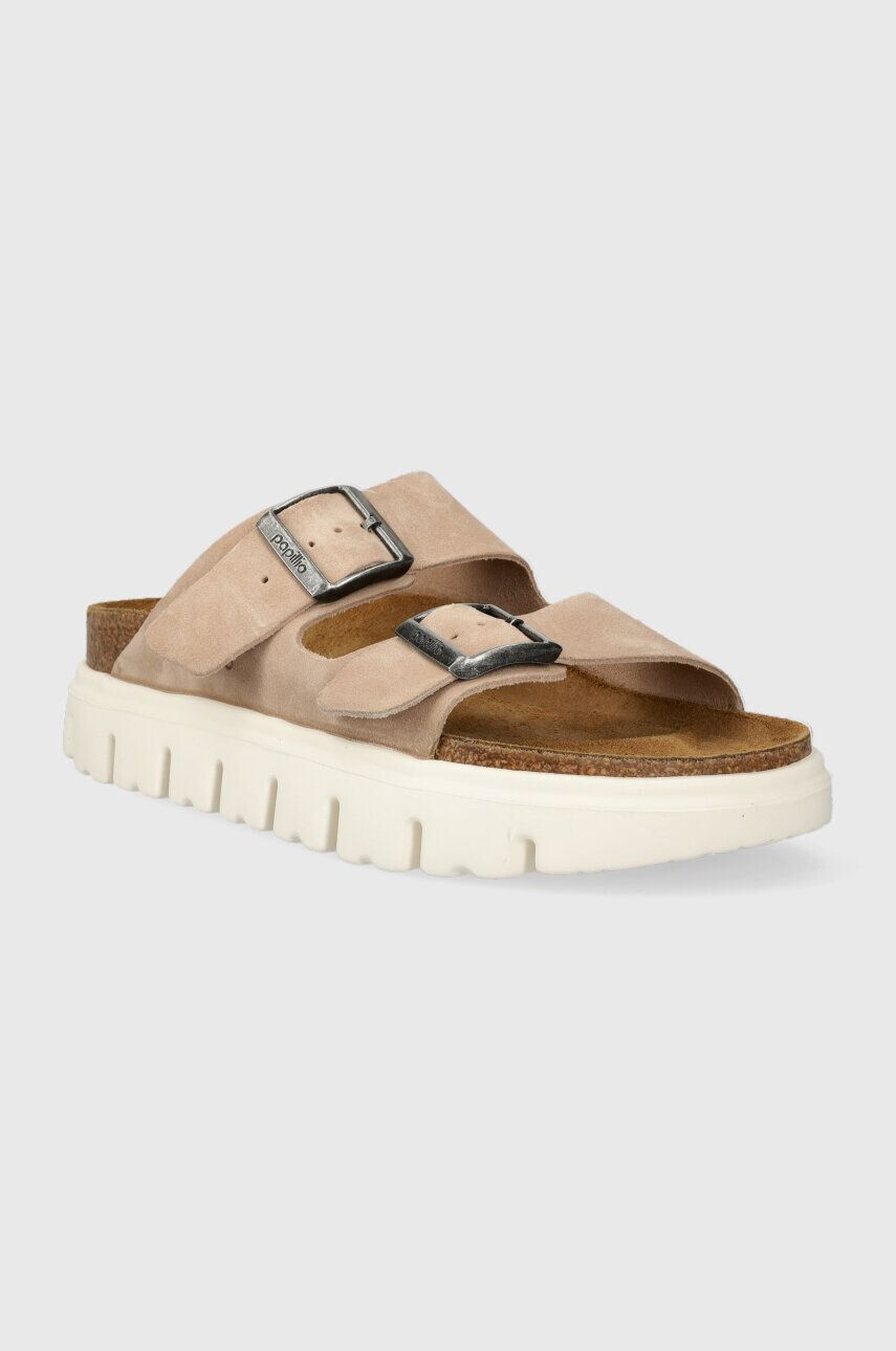 Birkenstock papuci din piele X PAPILLIO Arizona Chunky femei culoarea bej 1024950 - Pled.ro