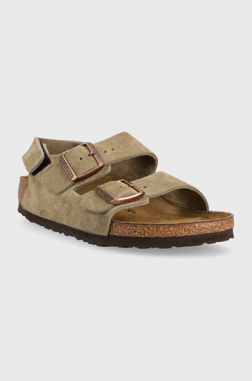 Birkenstock sandale din piele intoarsa pentru copii Milano culoarea bej - Pled.ro