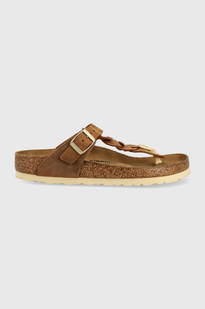 Birkenstock șlapi de piele Gizeh Braided femei culoarea maro cu toc plat 1021355-brown - Pled.ro