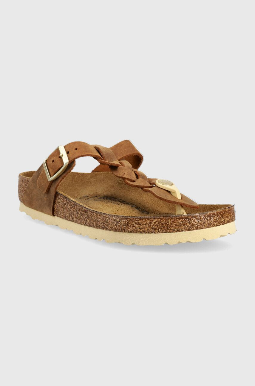 Birkenstock Șlapi de piele bărbați culoarea bej - Pled.ro