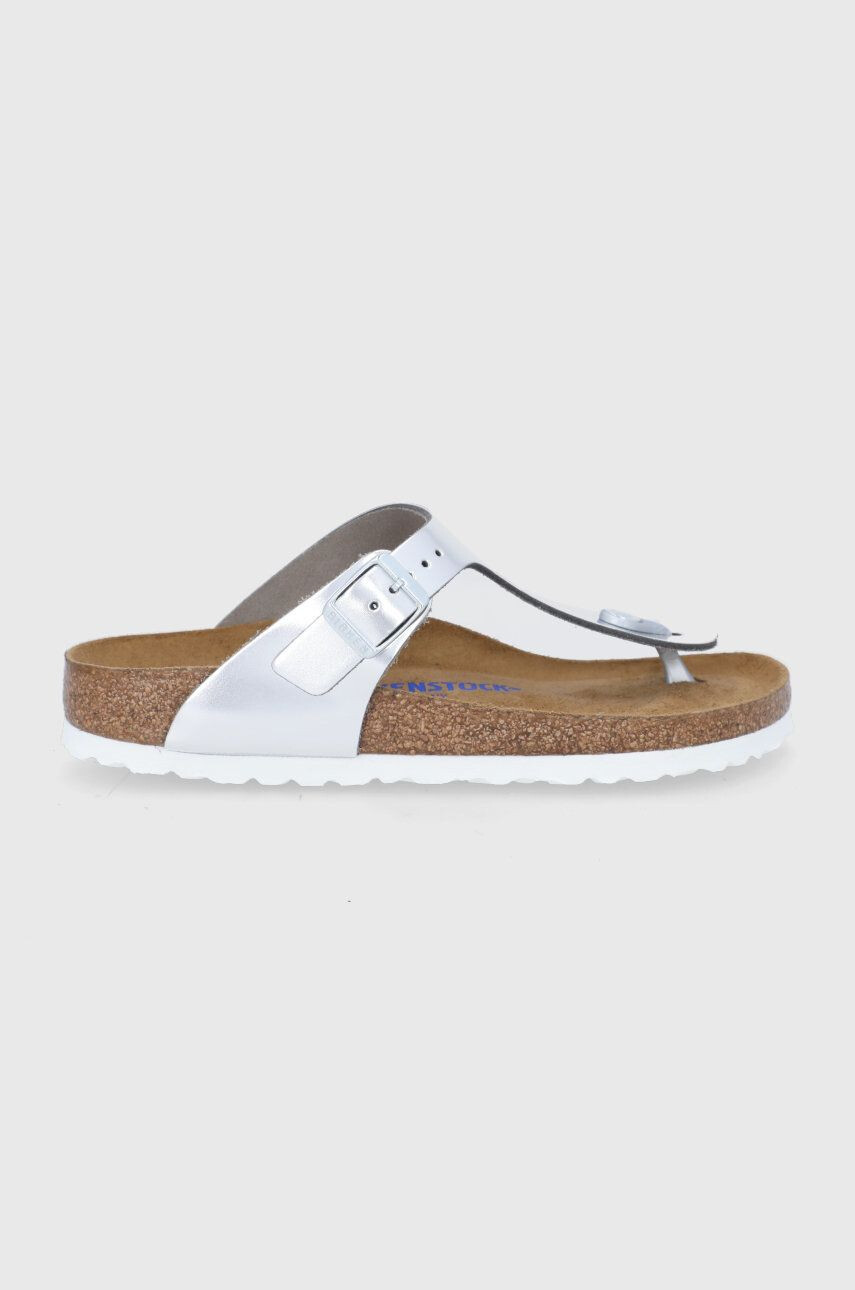 Birkenstock șlapi de piele Gizeh femei culoarea argintiu cu toc plat 1003675-Silver - Pled.ro