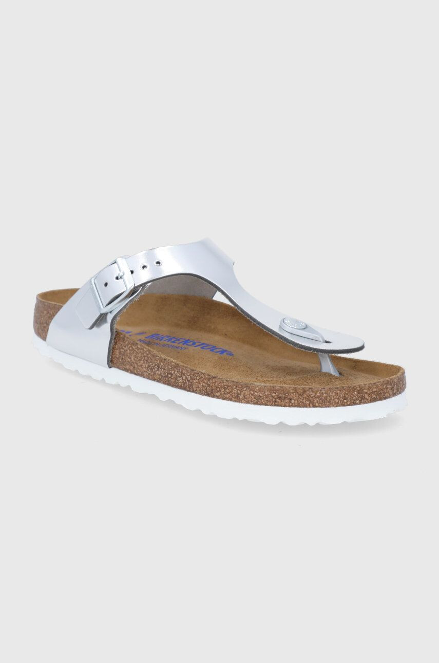 Birkenstock șlapi de piele Gizeh femei culoarea argintiu cu toc plat 1003675-Silver - Pled.ro