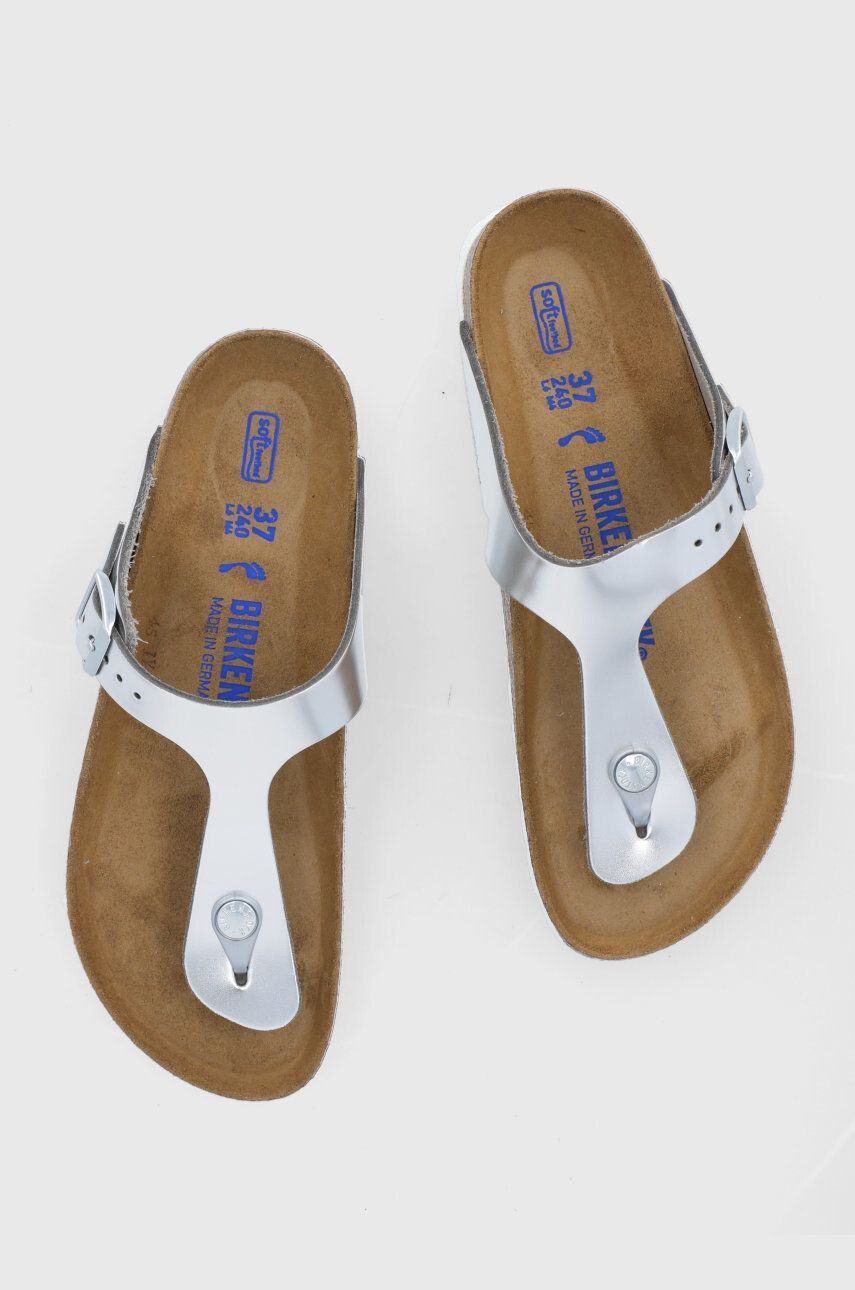 Birkenstock șlapi de piele Gizeh femei culoarea argintiu cu toc plat 1003675-Silver - Pled.ro