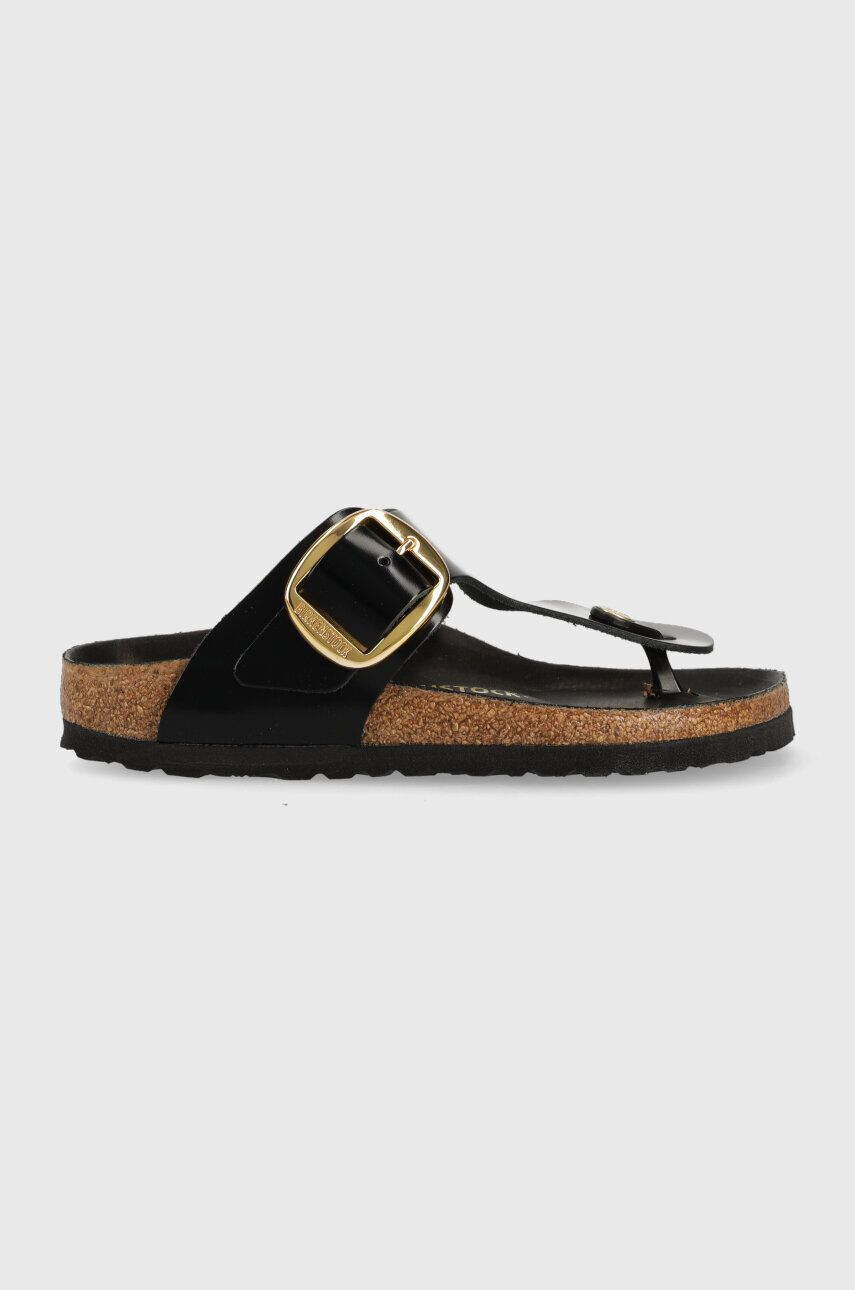 Birkenstock slapi de piele Gizeh femei culoarea negru cu toc plat 1021469 - Pled.ro