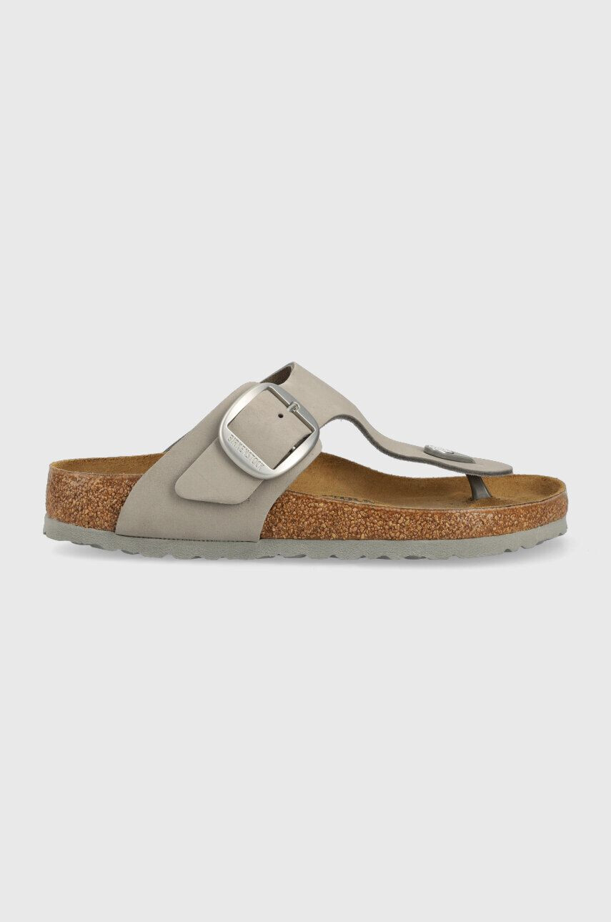 Birkenstock șlapi de piele Gizeh Big Buckle femei culoarea gri cu toc plat 1022179 - Pled.ro