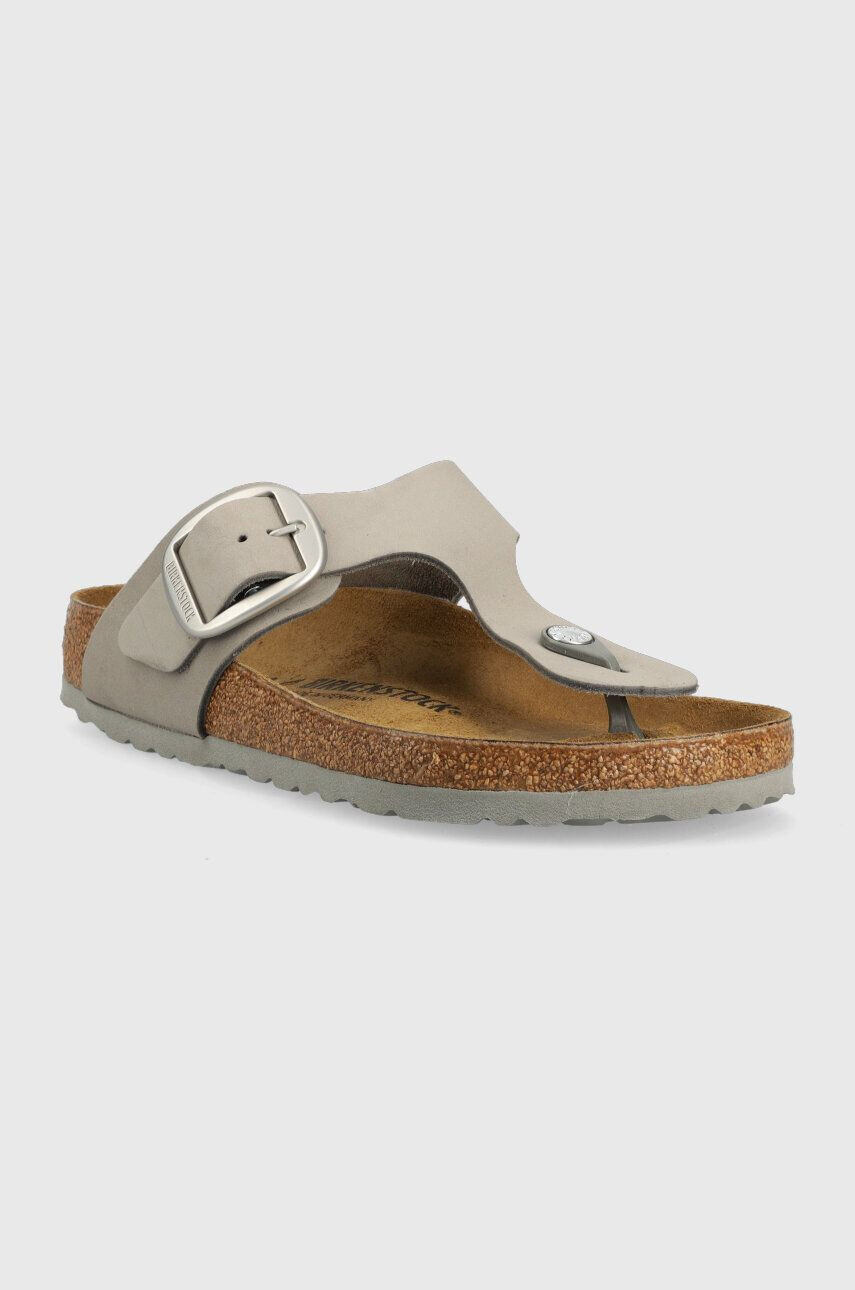 Birkenstock șlapi de piele Gizeh Big Buckle femei culoarea gri cu toc plat 1022179 - Pled.ro