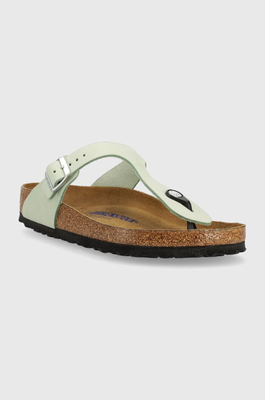 Birkenstock șlapi din piele întoarsă Gizeh SFB femei culoarea verde cu toc plat 1023973-pgreen - Pled.ro