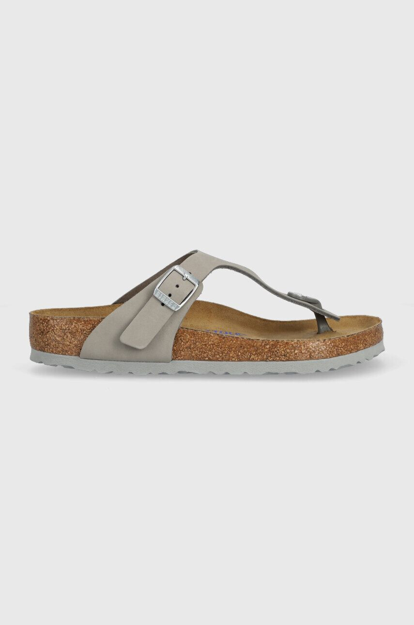 Birkenstock șlapi din piele întoarsă femei culoarea gri cu toc plat 1024127-lgrey - Pled.ro