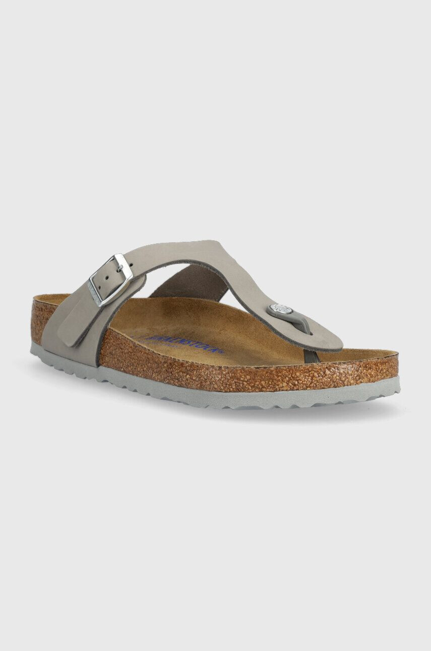 Birkenstock șlapi din piele întoarsă femei culoarea gri cu toc plat 1024127-lgrey - Pled.ro