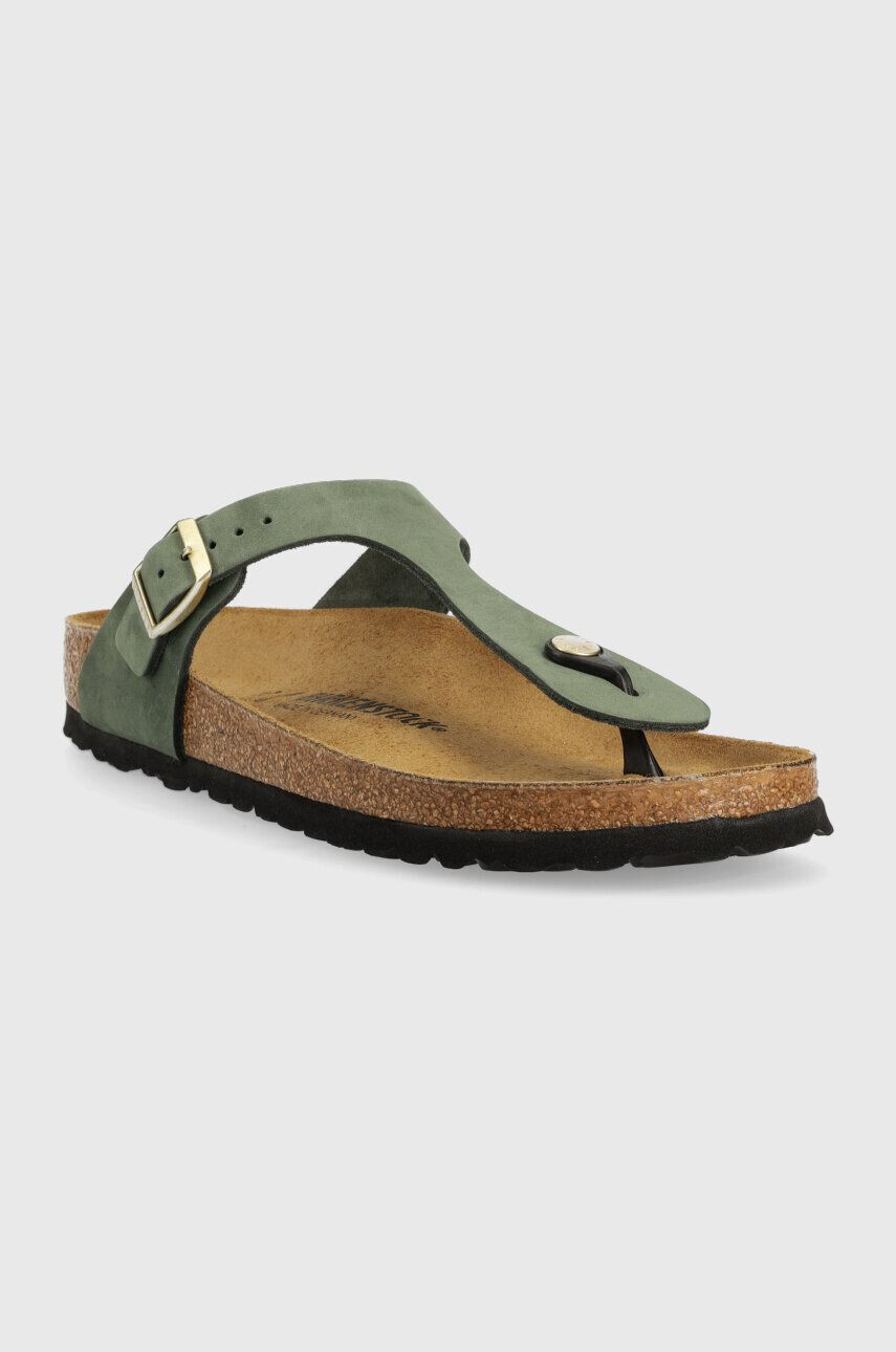 Birkenstock slapi din piele intoarsa Gizeh femei culoarea verde cu toc plat 1025790 - Pled.ro