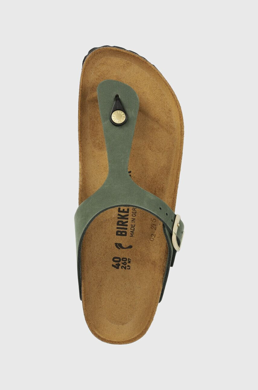 Birkenstock slapi din piele intoarsa Gizeh femei culoarea verde cu toc plat 1025790 - Pled.ro