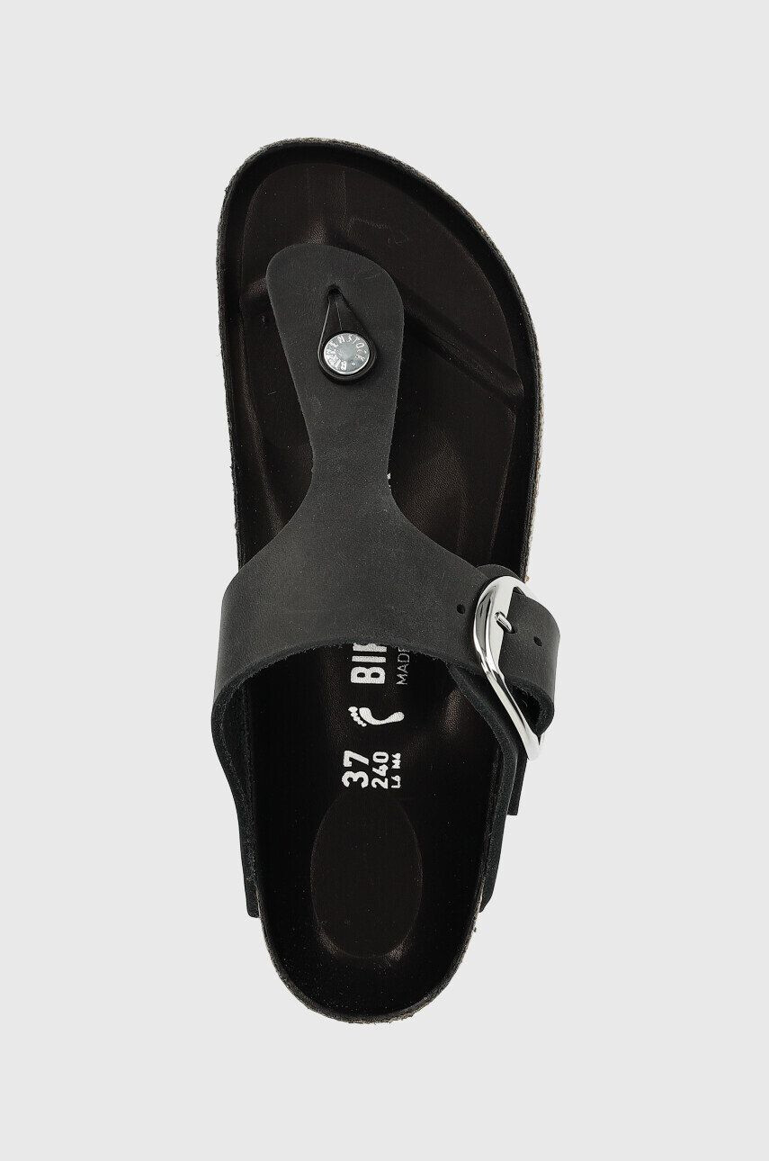 Birkenstock slapi din piele intoarsa Gizeh Big Buckle femei culoarea negru cu toc plat - Pled.ro