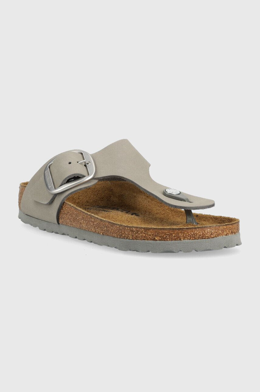 Birkenstock slapi din piele intoarsa Gizeh Big Buckle femei culoarea gri cu toc plat 1022205 - Pled.ro