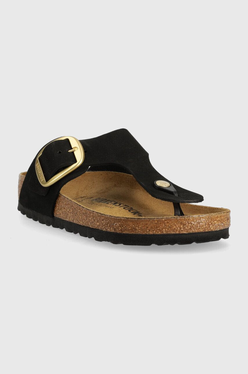 Birkenstock șlapi din piele întoarsă Gizeh Big Buckle femei culoarea negru cu toc plat 1024019-black - Pled.ro