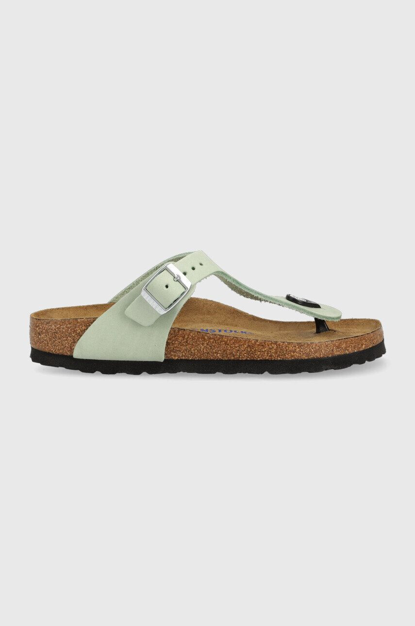 Birkenstock șlapi din piele întoarsă Gizeh SFB femei culoarea verde cu toc plat 1024062 1024062-Matcha - Pled.ro