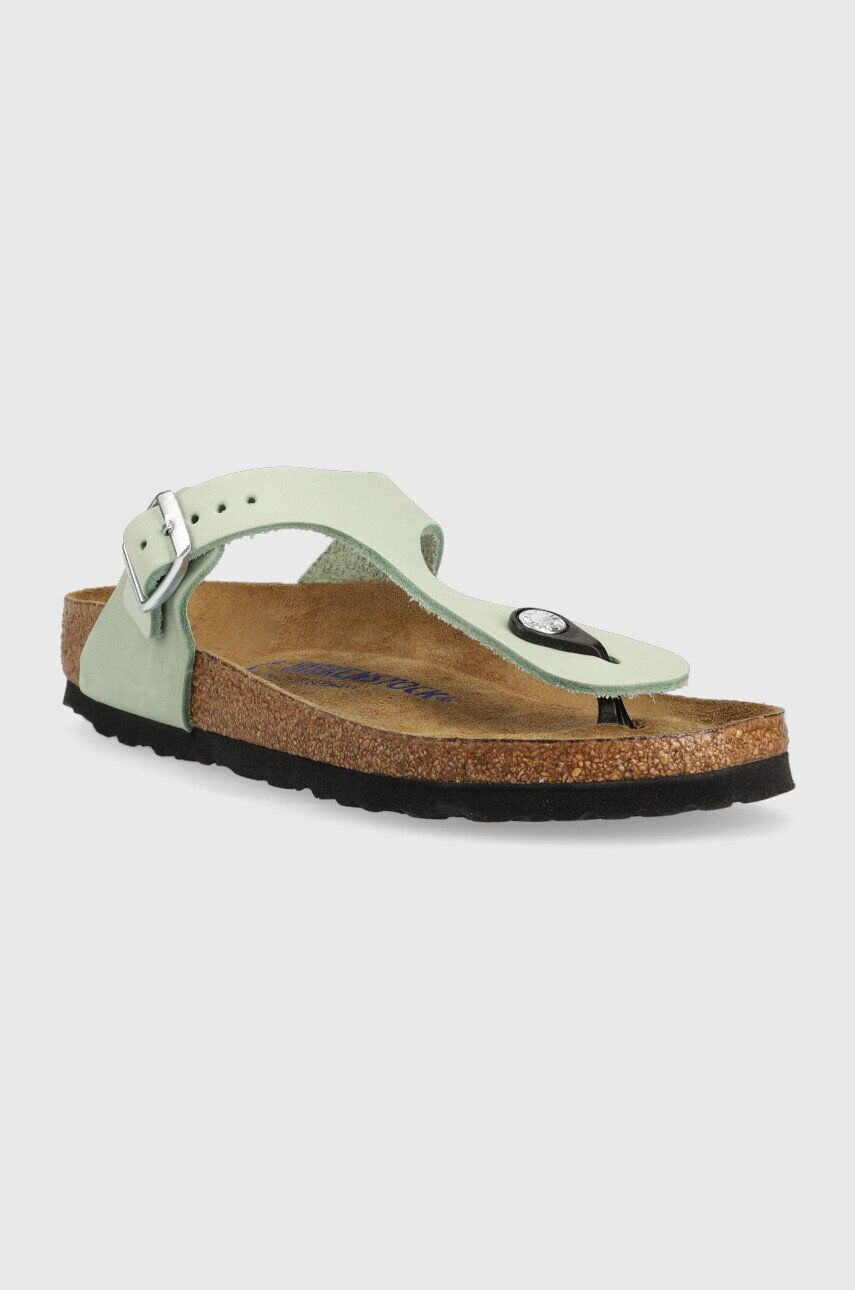 Birkenstock șlapi din piele întoarsă Gizeh SFB femei culoarea verde cu toc plat 1024062 1024062-Matcha - Pled.ro