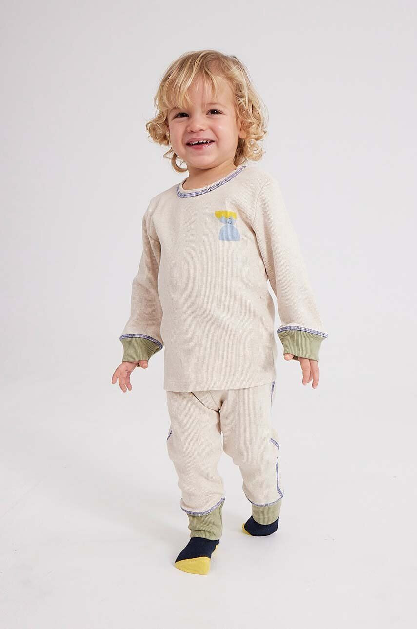 Bobo Choses longsleeve bebelusi culoarea bej cu imprimeu - Pled.ro