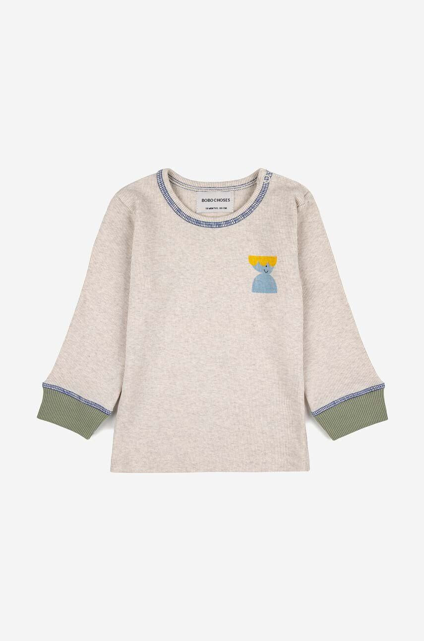 Bobo Choses longsleeve bebelusi culoarea bej cu imprimeu - Pled.ro