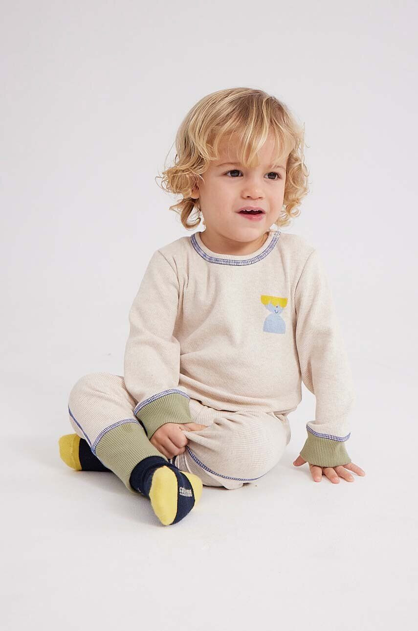 Bobo Choses longsleeve bebelusi culoarea bej cu imprimeu - Pled.ro