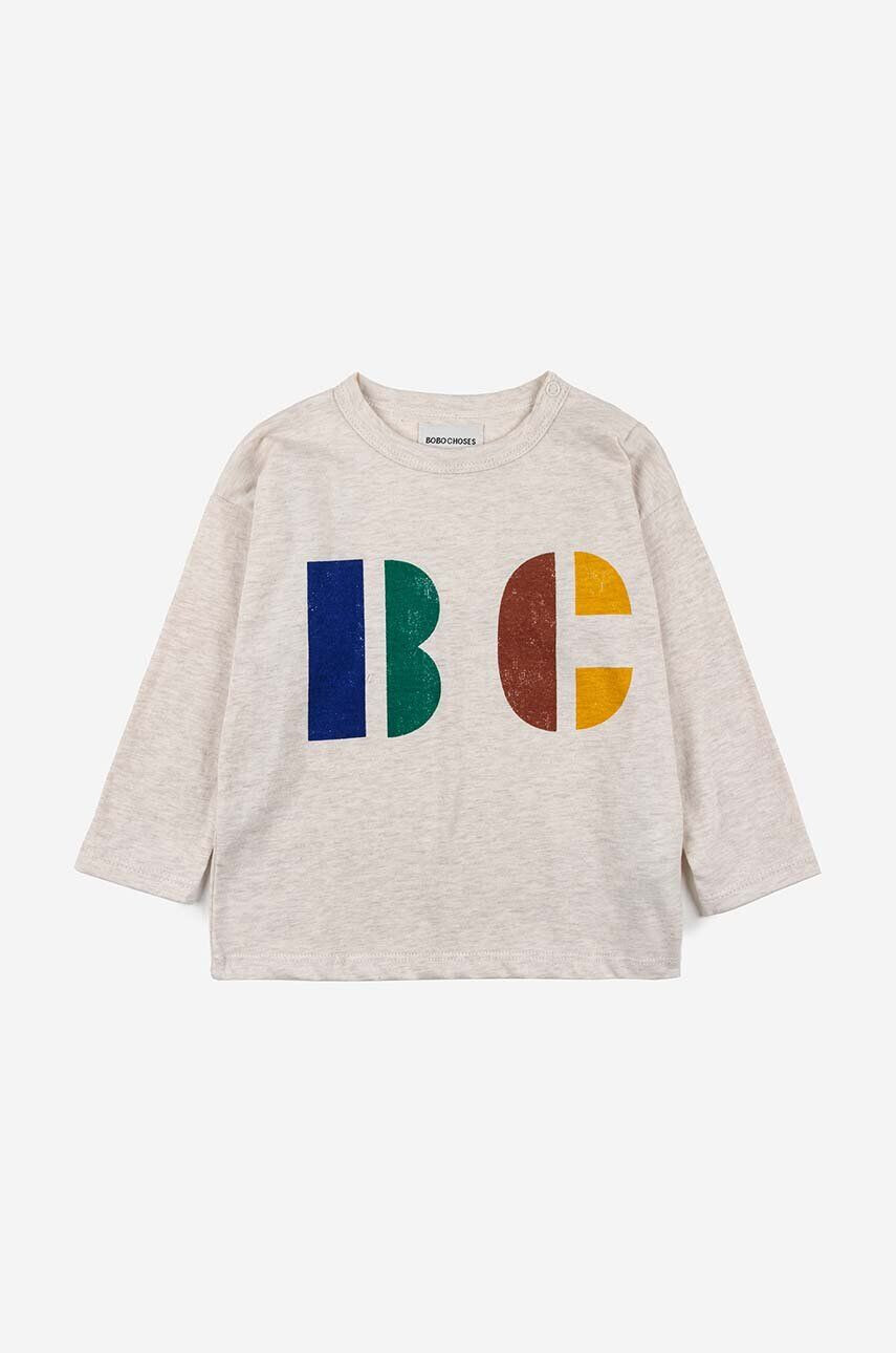 Bobo Choses longsleeve din bumbac pentru bebeluși culoarea bej cu imprimeu - Pled.ro