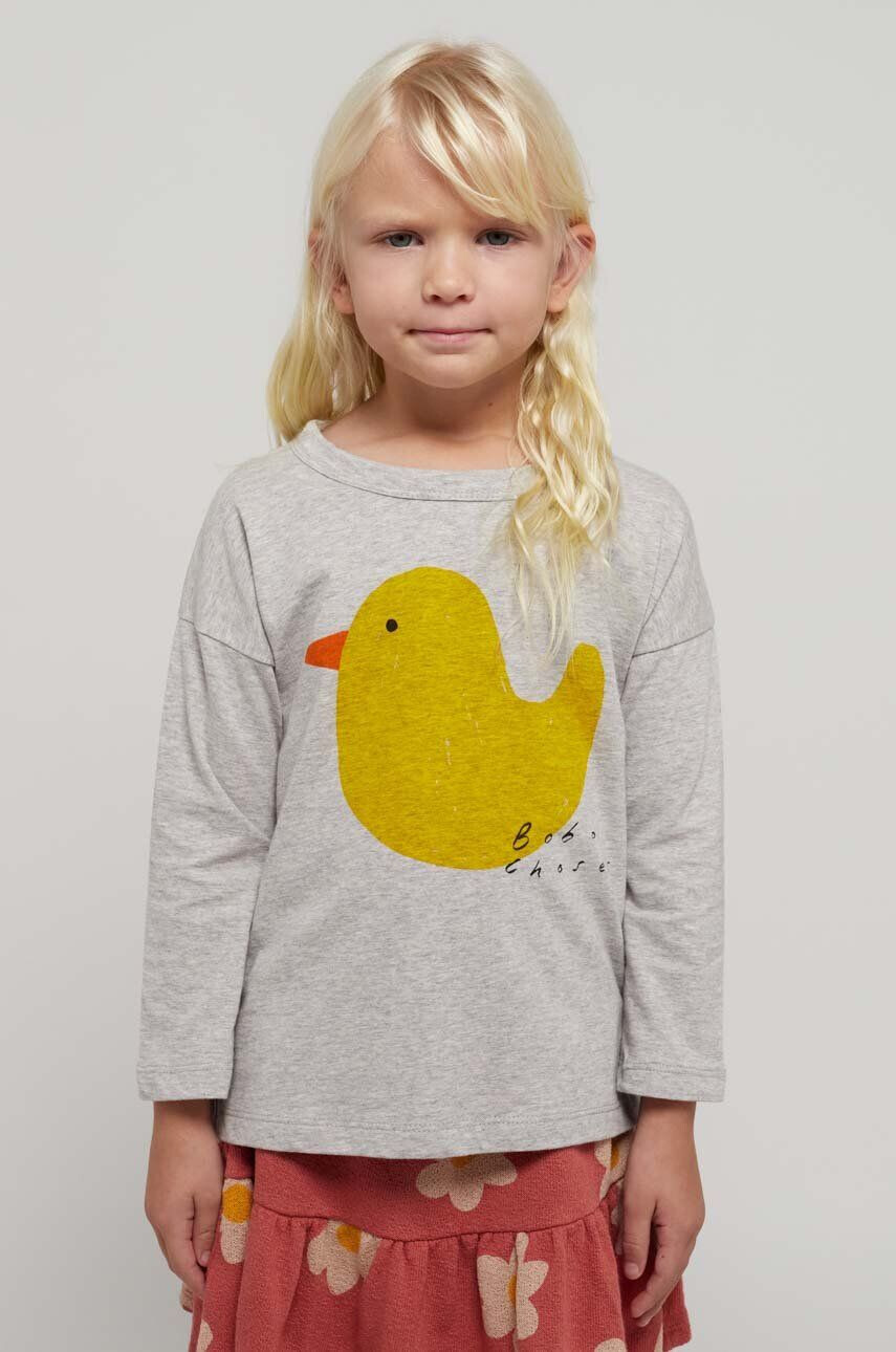 Bobo Choses longsleeve din bumbac pentru copii culoarea gri cu imprimeu - Pled.ro