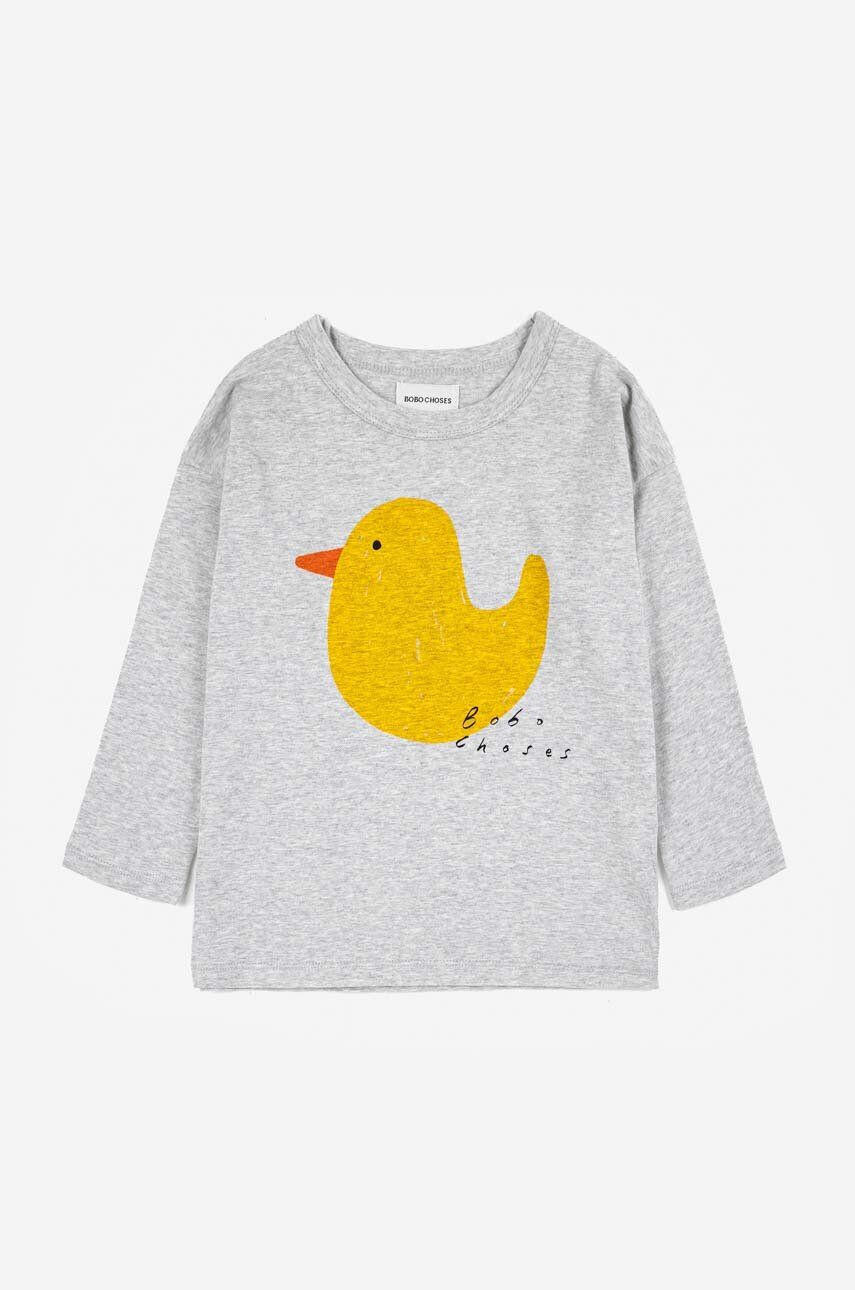 Bobo Choses longsleeve din bumbac pentru copii culoarea gri cu imprimeu - Pled.ro