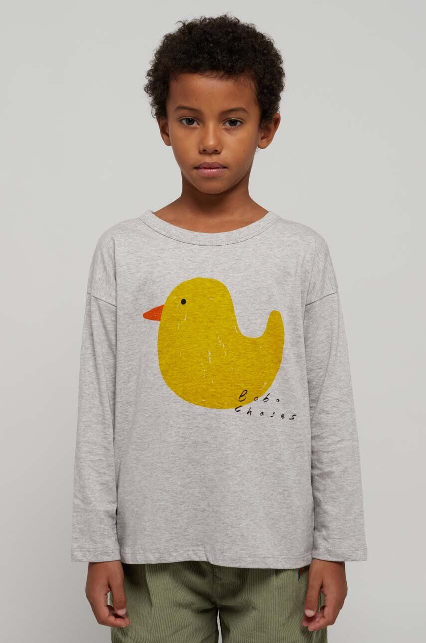 Bobo Choses longsleeve din bumbac pentru copii culoarea gri cu imprimeu - Pled.ro