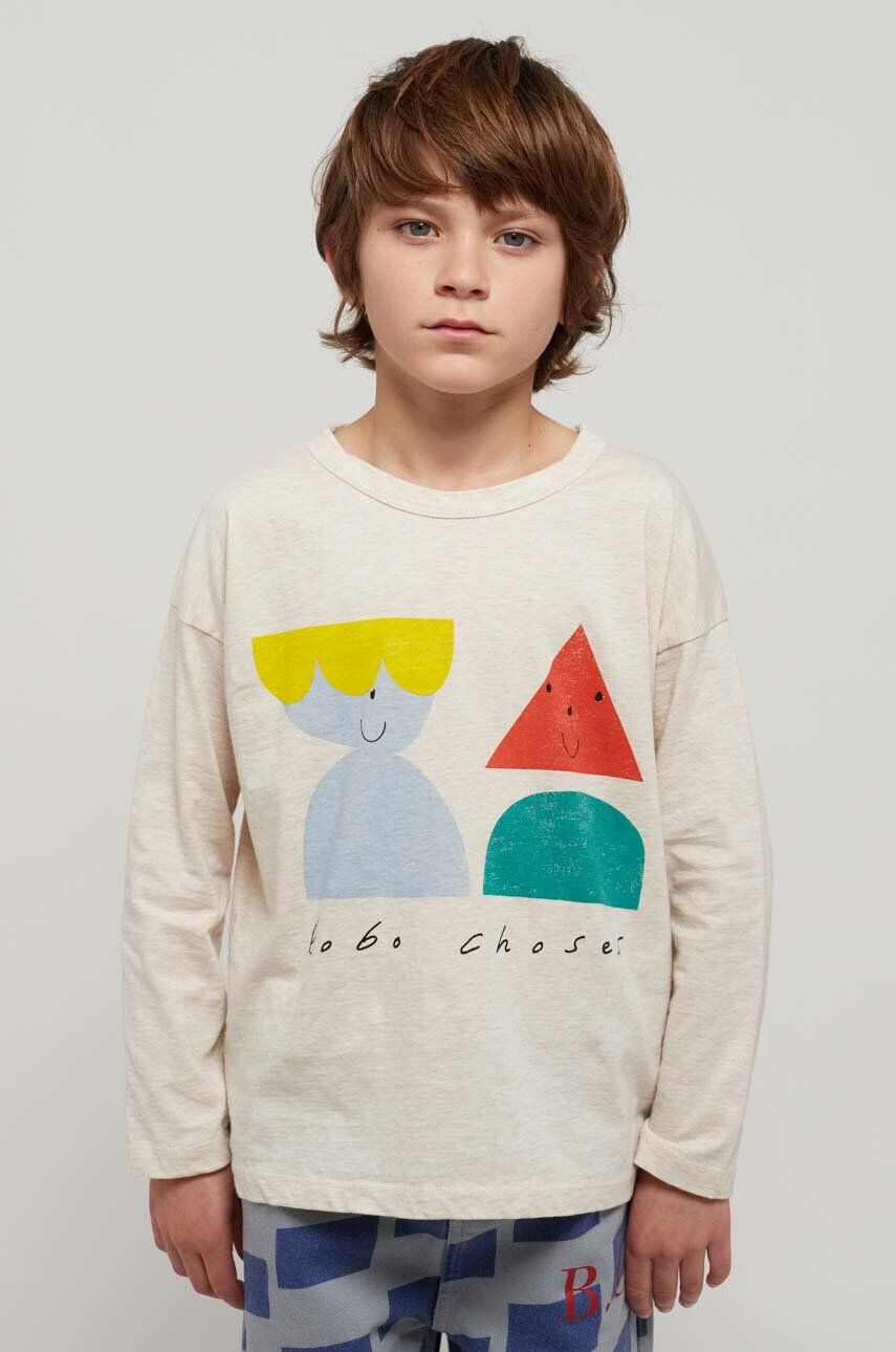 Bobo Choses longsleeve din bumbac pentru copii culoarea bej cu imprimeu - Pled.ro