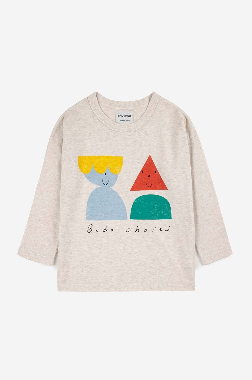 Bobo Choses longsleeve din bumbac pentru copii culoarea bej cu imprimeu - Pled.ro