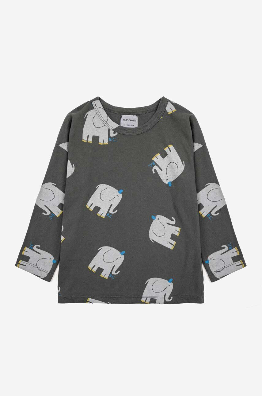 Bobo Choses longsleeve din bumbac pentru copii culoarea gri cu imprimeu - Pled.ro