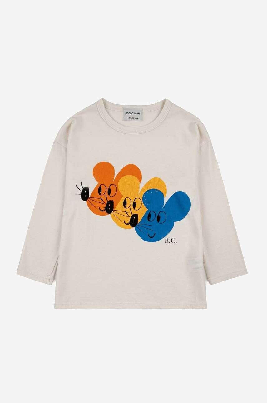 Bobo Choses longsleeve din bumbac pentru copii culoarea alb cu imprimeu - Pled.ro