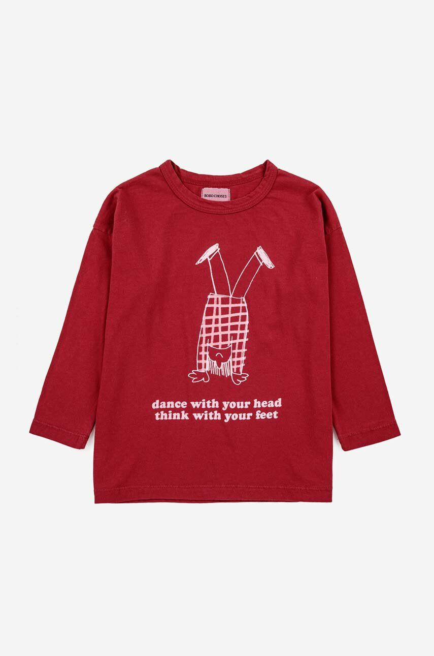 Bobo Choses longsleeve din bumbac pentru copii culoarea rosu cu imprimeu - Pled.ro