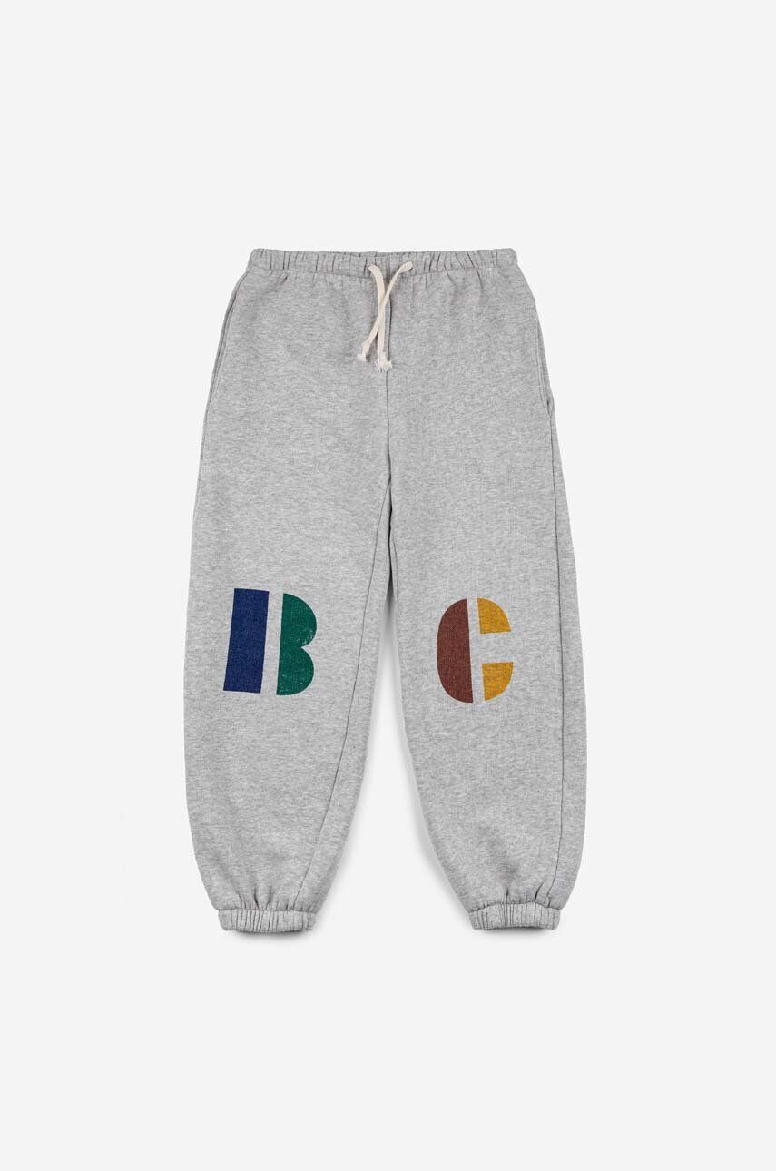 Bobo Choses pantaloni de trening din bumbac pentru copii culoarea gri cu imprimeu - Pled.ro