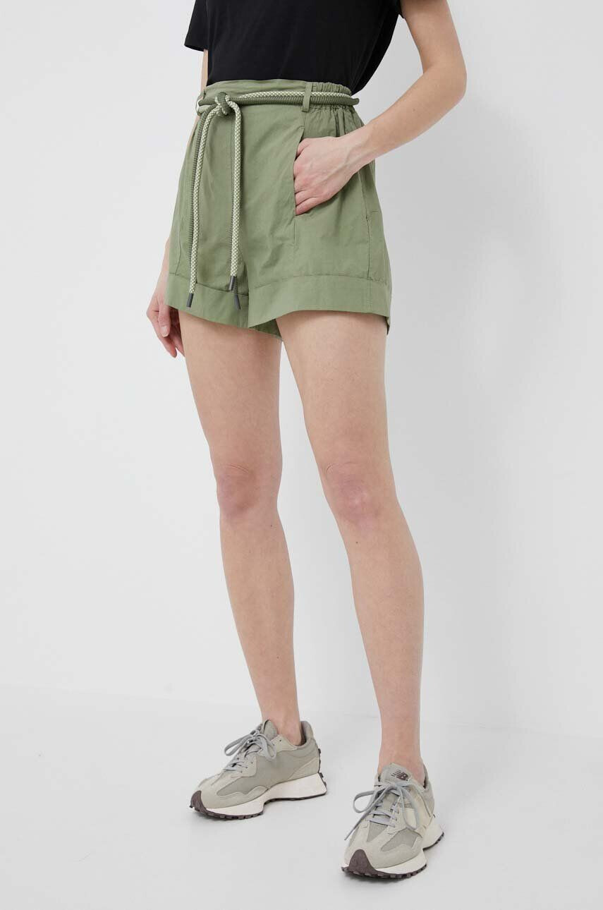 Bomboogie pantaloni scurti din bumbac culoarea verde neted high waist - Pled.ro