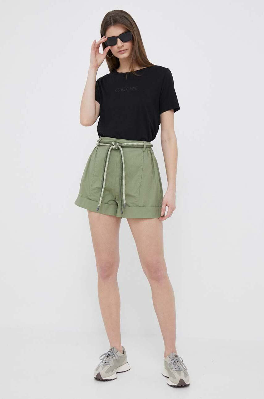 Bomboogie pantaloni scurti din bumbac culoarea verde neted high waist - Pled.ro