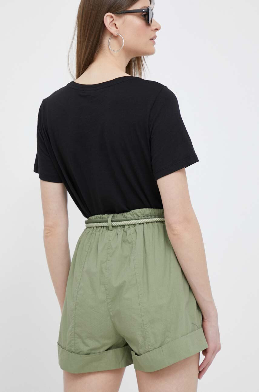 Bomboogie pantaloni scurti din bumbac culoarea verde neted high waist - Pled.ro