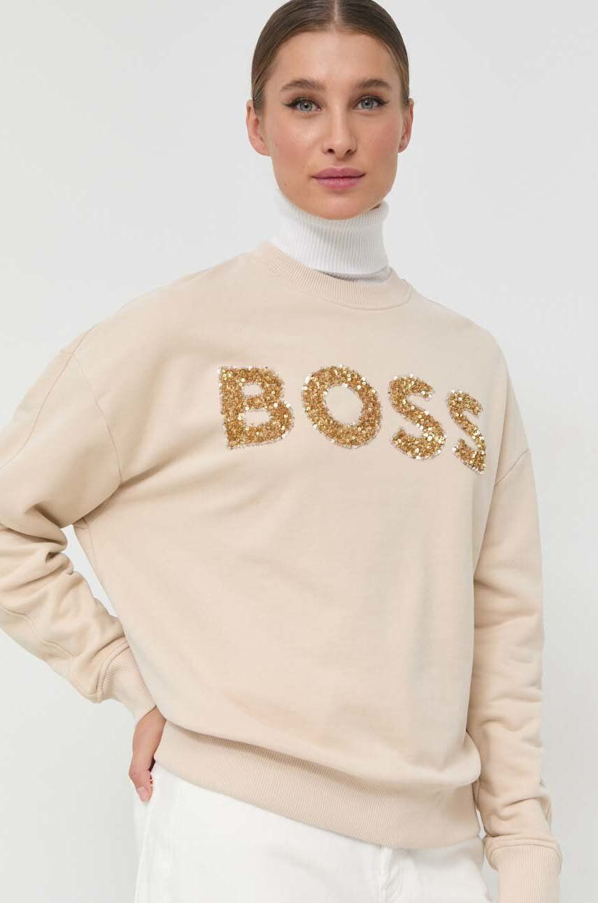 Boss bluza femei culoarea bej cu imprimeu - Pled.ro