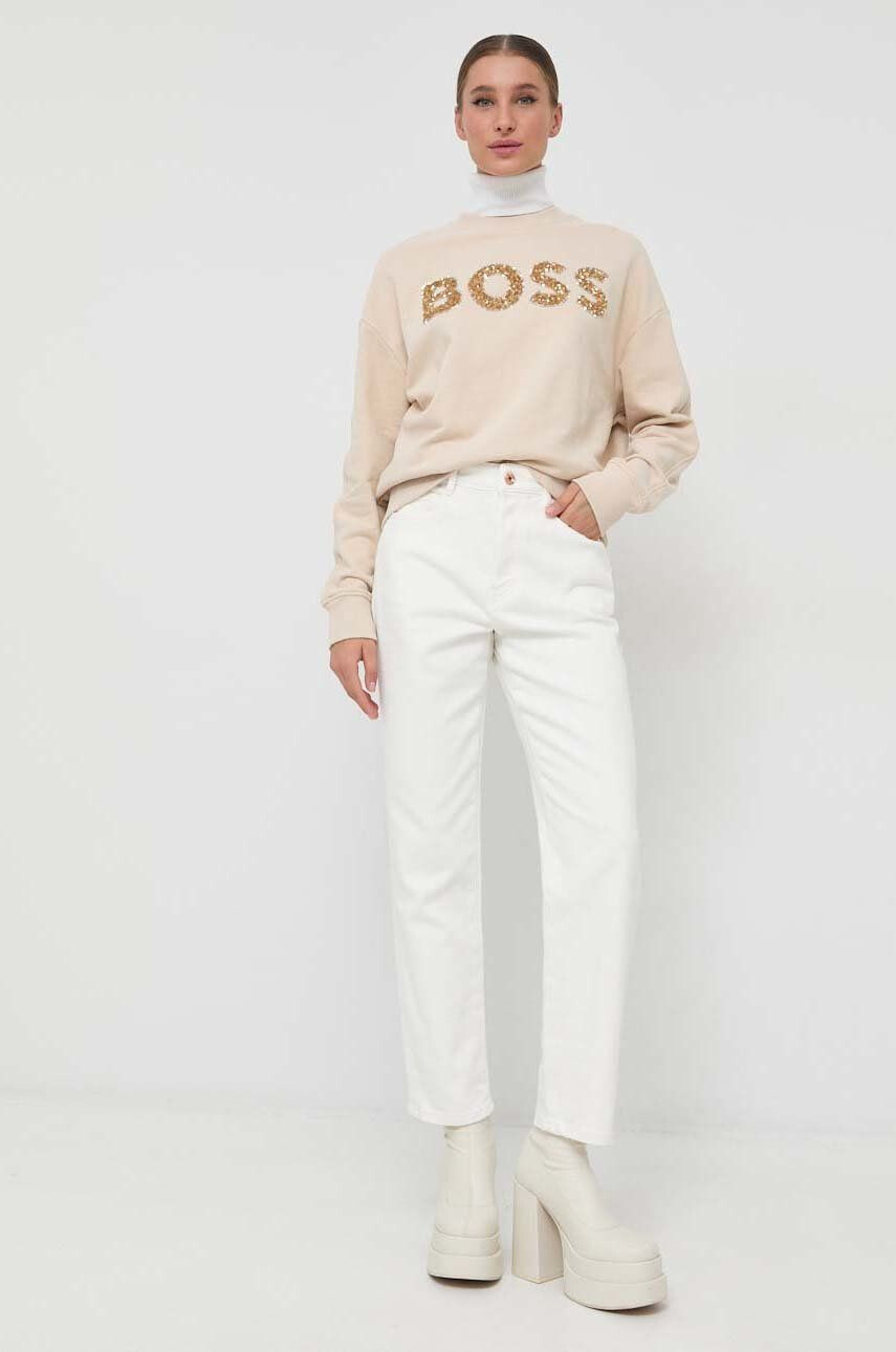 Boss bluza femei culoarea bej cu imprimeu - Pled.ro