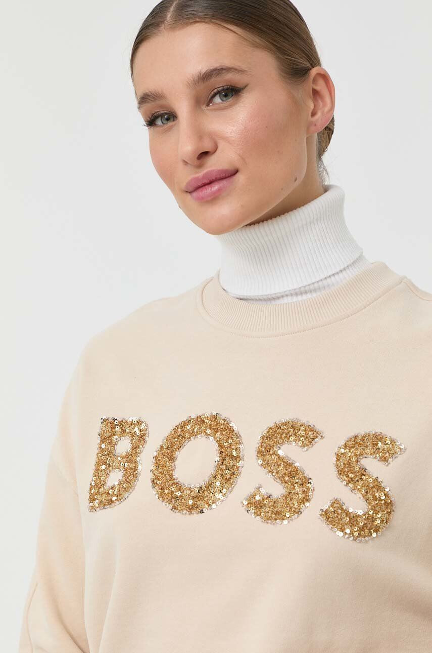 Boss bluza femei culoarea bej cu imprimeu - Pled.ro