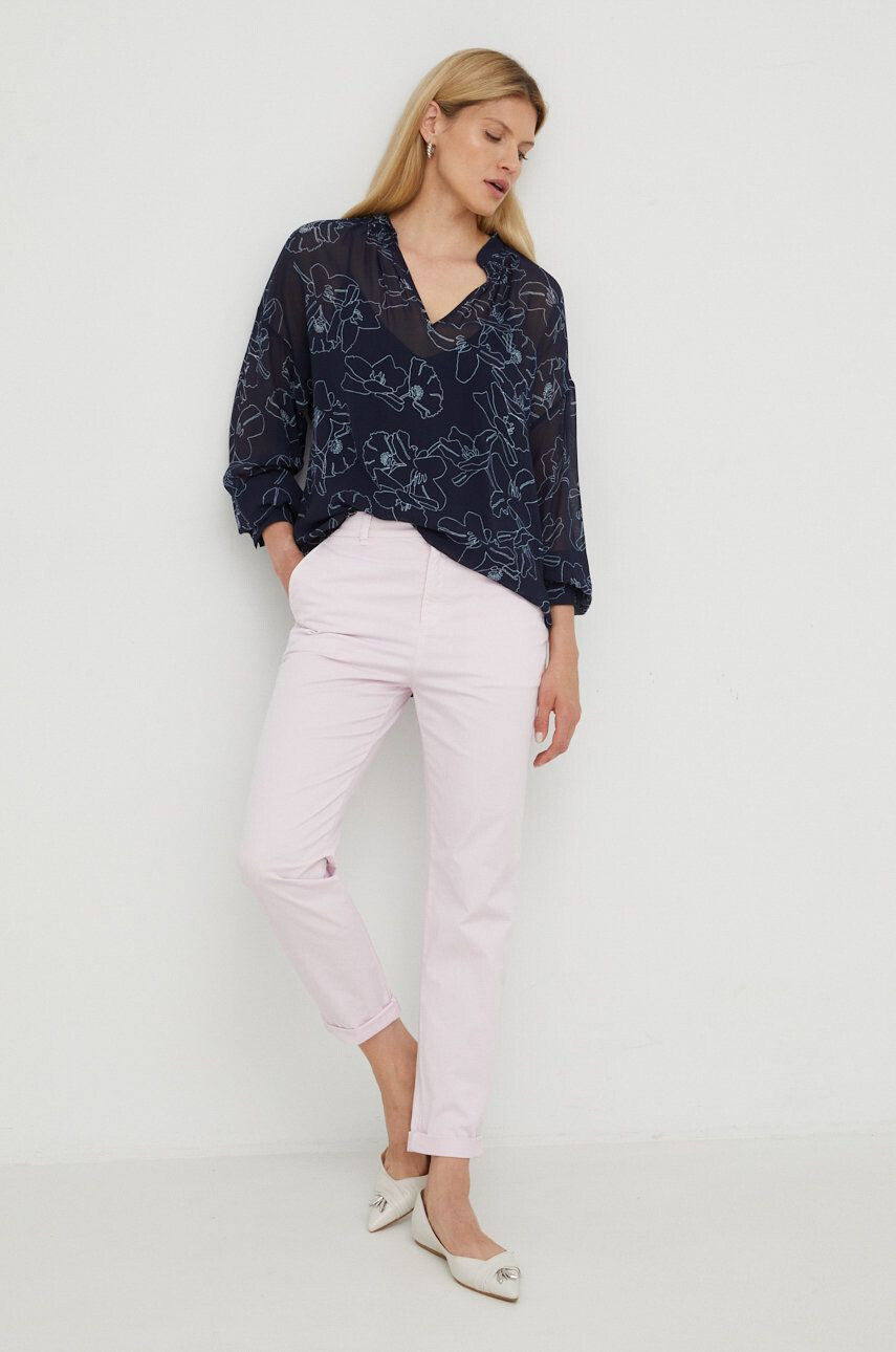 Boss bluza femei culoarea albastru marin in modele florale - Pled.ro