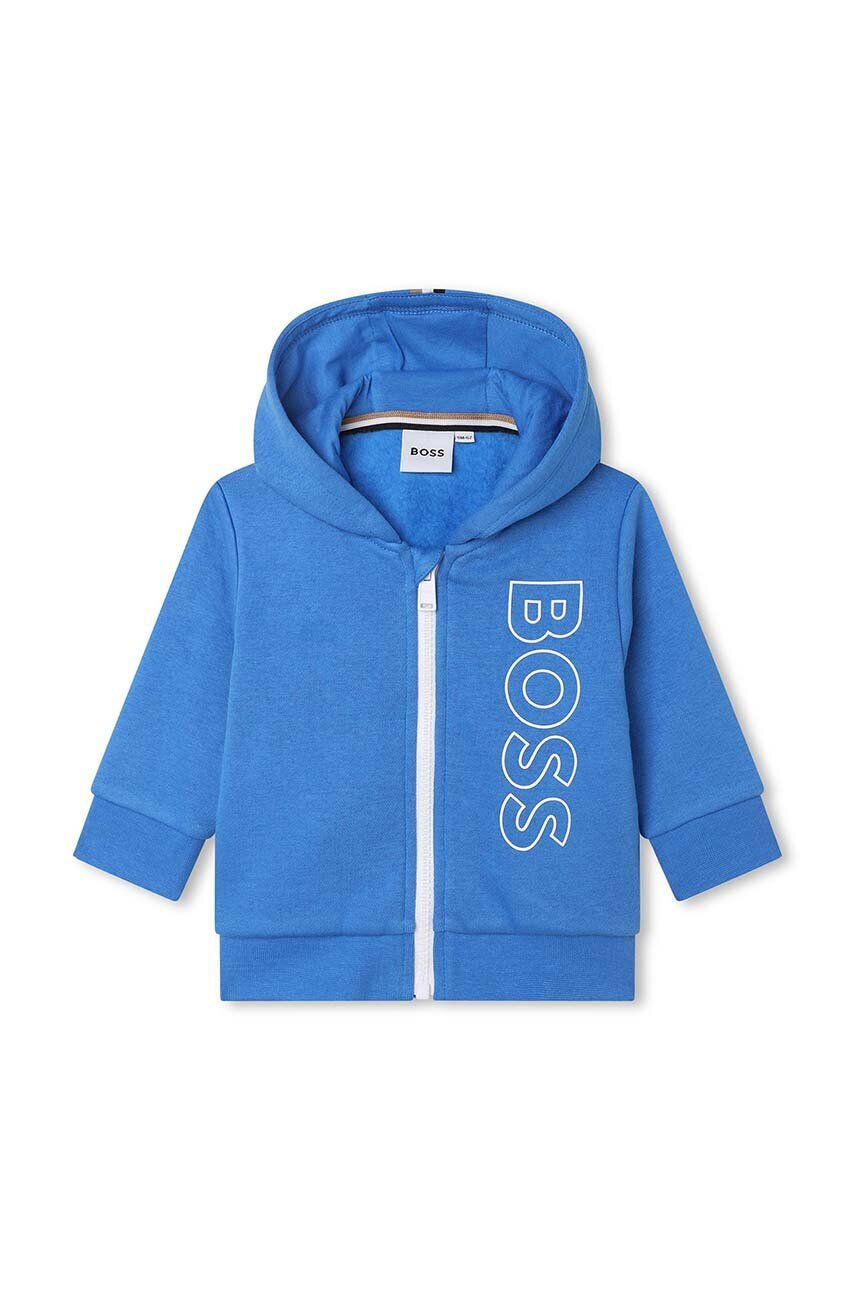 Boss bluza bebe culoarea albastru marin cu glugă cu imprimeu - Pled.ro