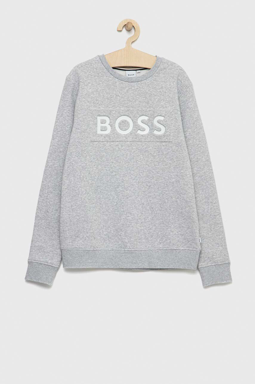 Boss bluza copii culoarea gri cu imprimeu - Pled.ro