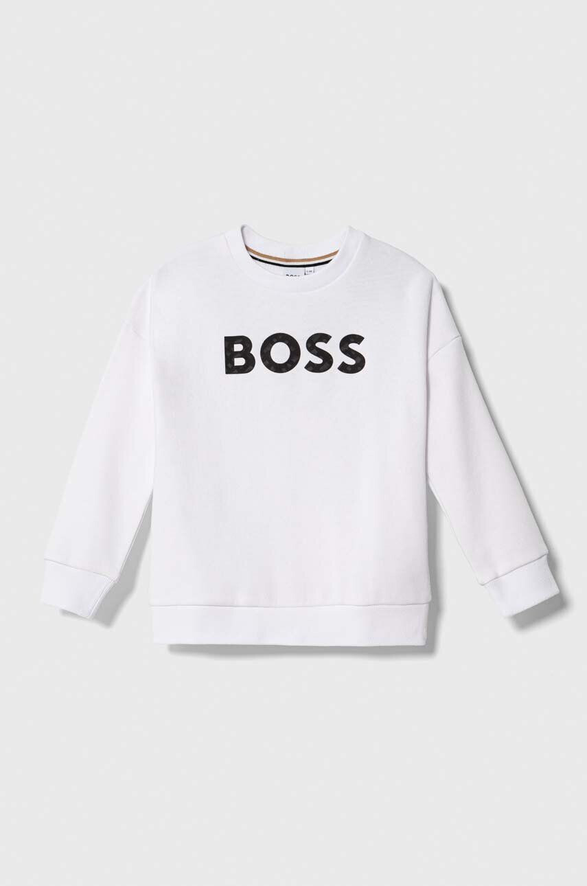 Boss bluza copii culoarea alb cu imprimeu - Pled.ro