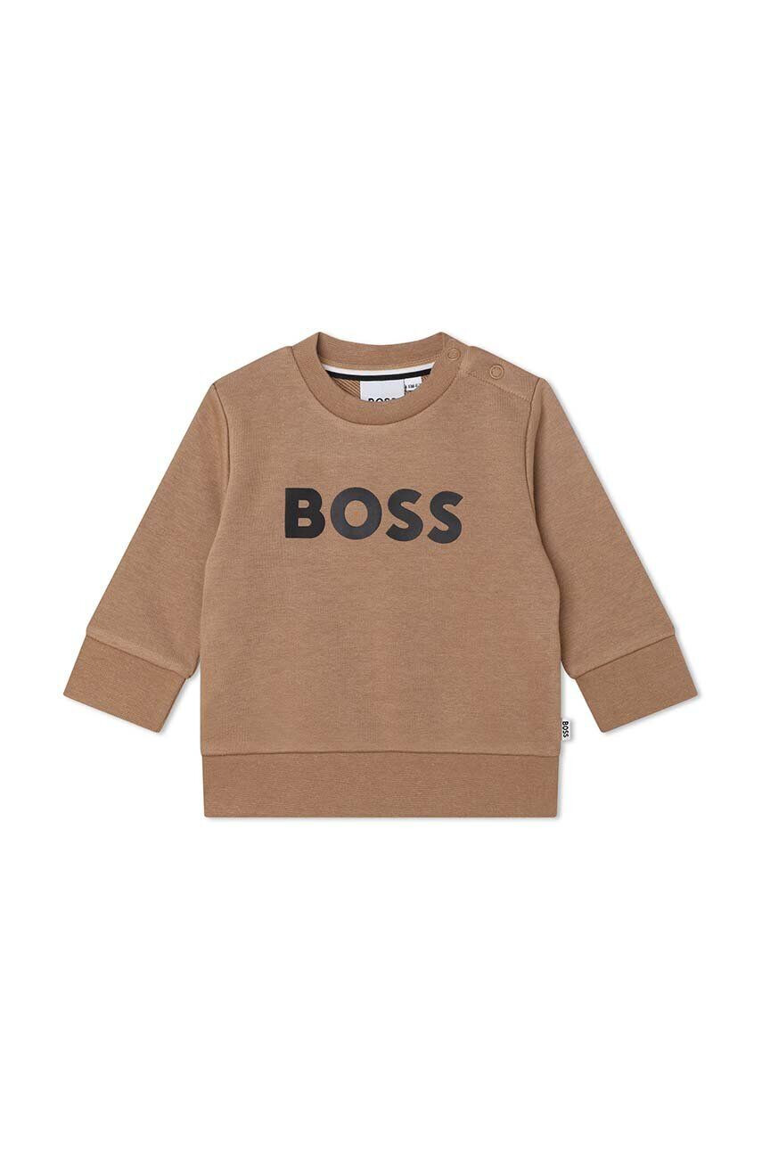 Boss bluza copii culoarea bej cu imprimeu - Pled.ro