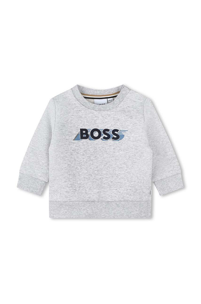 Boss bluza copii culoarea gri cu imprimeu - Pled.ro