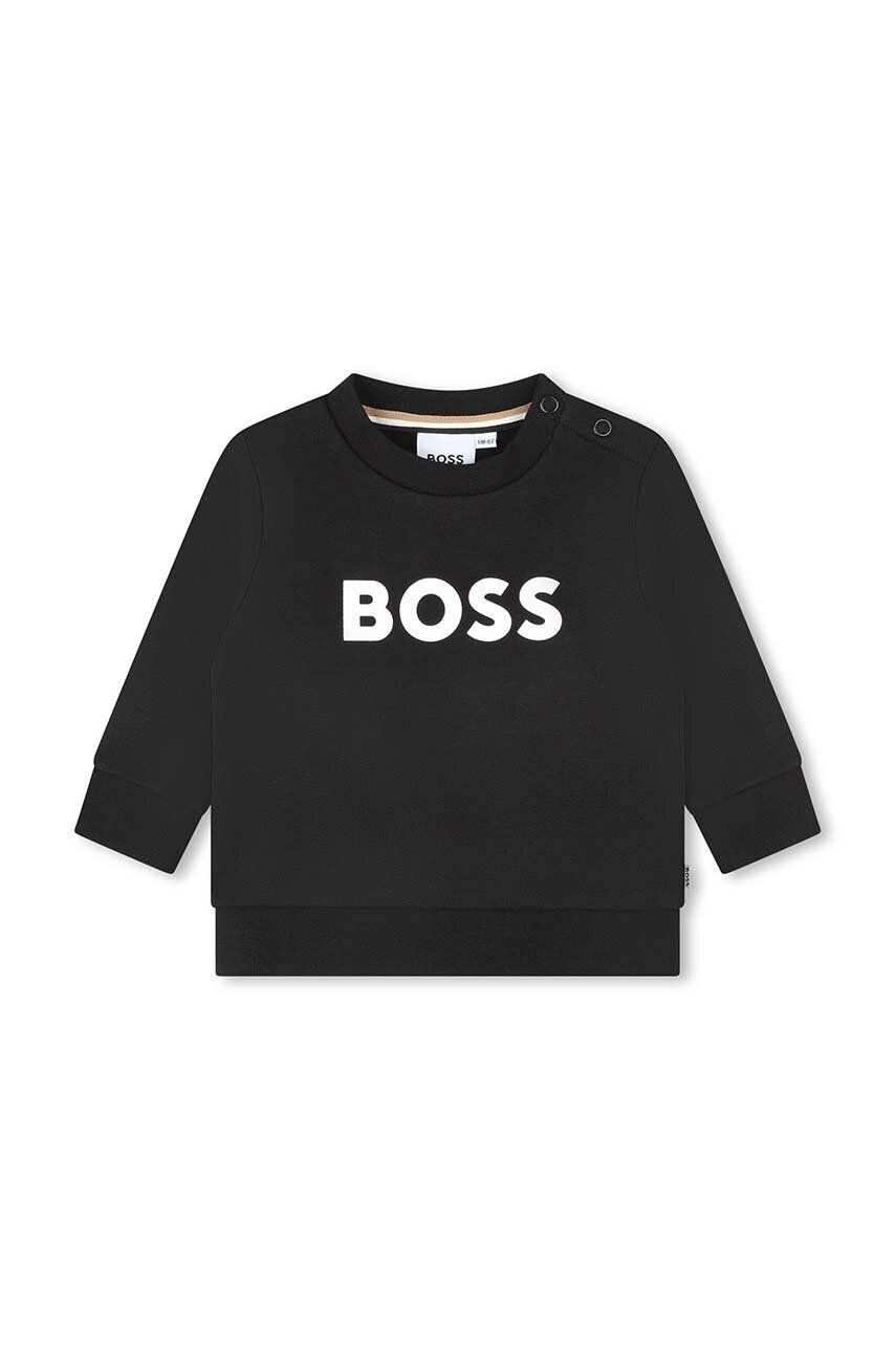 Boss bluza copii culoarea negru cu imprimeu - Pled.ro