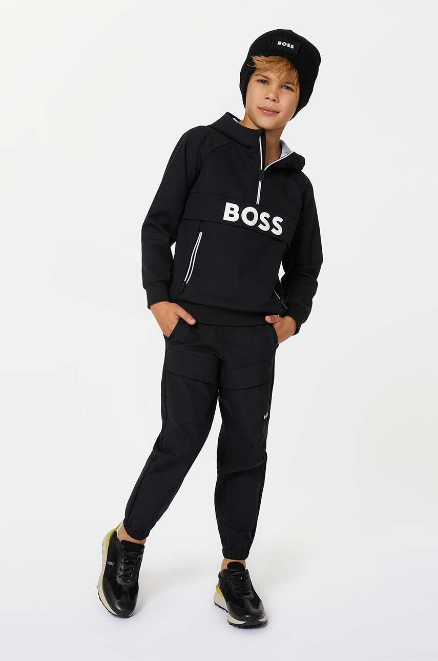 Boss bluza copii culoarea negru cu imprimeu - Pled.ro